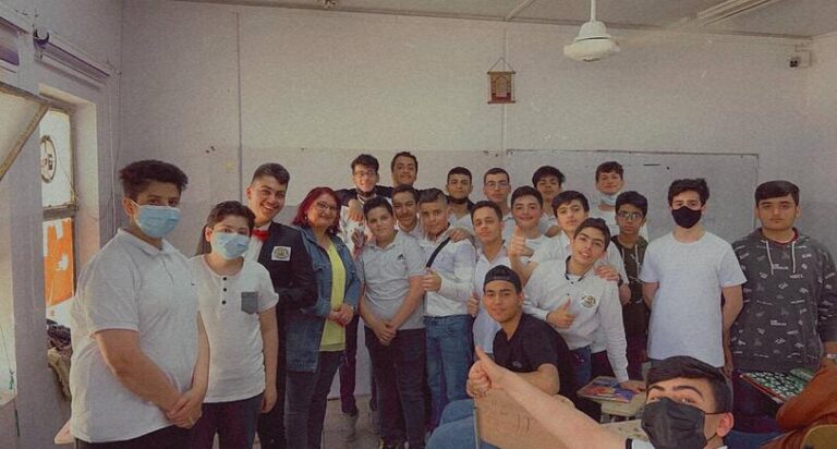 Nada and her English class at Al Mutamayzeen High School for Distinguished Boys in Baghdad.